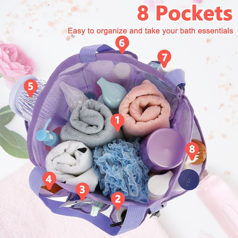 Fammart Mesh Shower Caddy Portable for College Dorm Room Essentials, 8-Pocket Large Shower Basket Tote Bag with 2 Handles for Toiletry, Bathroom, Beach, Camp, Gym - Image 4
